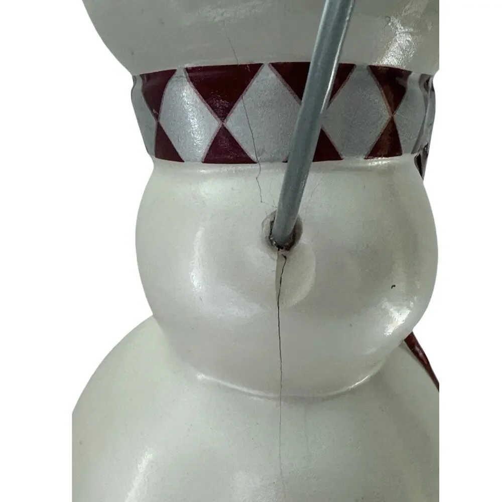 Vtg Pier 1 Enameled Ceramic Snowman Opalescent 15” Tabletop Decor Whimsical